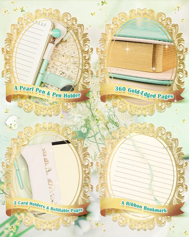 hi!SCI Diary with Lock and Keys for Girls & Women, 360 Pages Journal with Lock for Girls Gift Ideas, Girls Locking Diary with Pen, Cute Journals Set for Teen Girls Ages 8-12 (Rose Garden, Mint) - Image 3